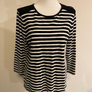 Talbots NWOT black with white stripes top size Medium with 3/4 sleeves.